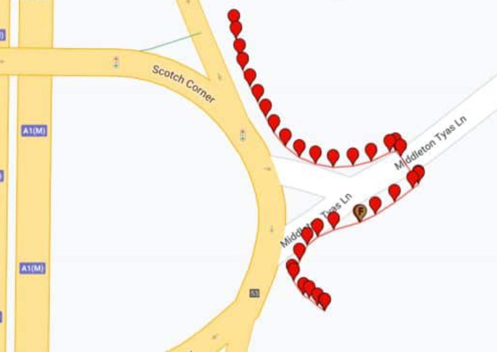 survey setting out points mapped along road junction for highway construction and infrastructure surveying services